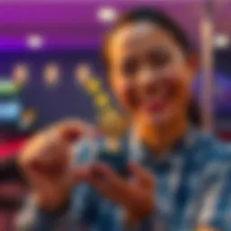 A person smiling while holding a small trophy, symbolizing victory over gambling addiction. The background shows a calm setting, depicting hope and recovery.
