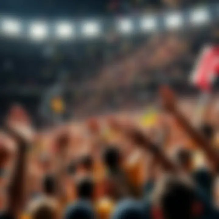 A crowd celebrating a significant victory with banners and confetti in the air