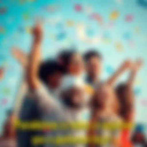 Group of happy people celebrating achievements with confetti and smiles