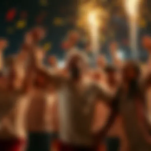 A group of people celebrating their hard-won victory, showing joy and relief after overcoming challenges.