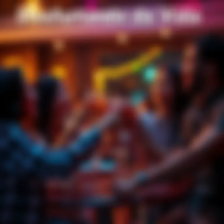 A group of friends toasting with drinks at a joyful gathering, smiles and laughter all around.