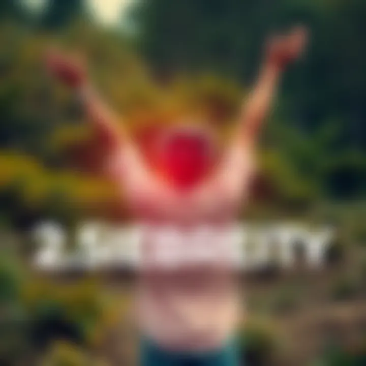 A person standing joyfully outdoors, arms raised in celebration, symbolizing 2.5 years of sobriety and personal transformation.