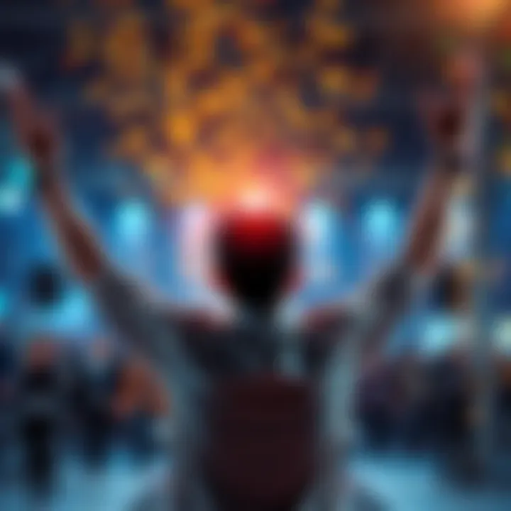 Celebration of Success A person celebrating with arms raised in joy after overcoming challenges, symbolizing victory and persistence.