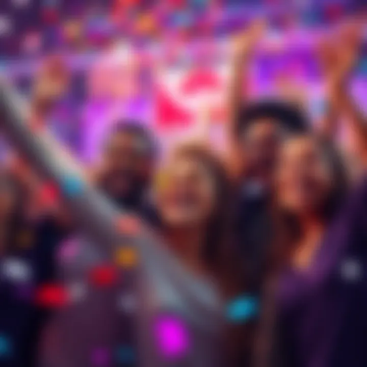 A diverse group of people celebrating together with confetti and smiles, showing joy and community spirit