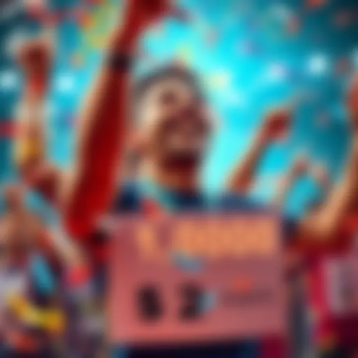 A person joyfully celebrating a victory, holding a sign that says '1,000 points for $2', with a big smile on their face, surrounded by confetti.