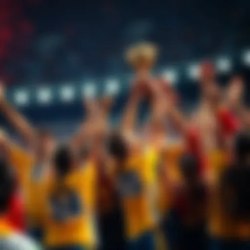 A group of competitors celebrating a victory with a trophy in hand, showing joy and determination for future challenges.