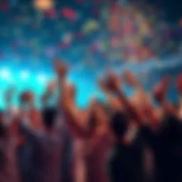 A group of excited people celebrating a significant achievement with cheers and confetti.