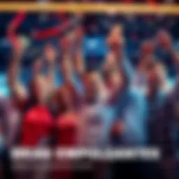 A group of happy people celebrating their win with confetti and cash in hand, showcasing excitement and success in a game setting.