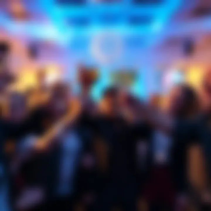 A group of people celebrating with smiles, raising glasses in a toast after a successful event