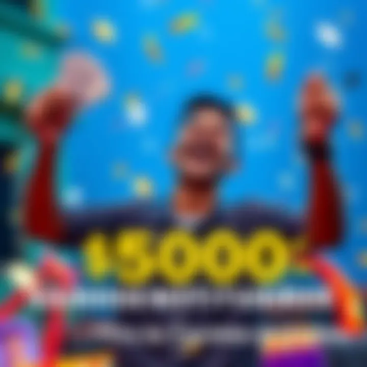 A joyful person holding cash, celebrating their $5000 win