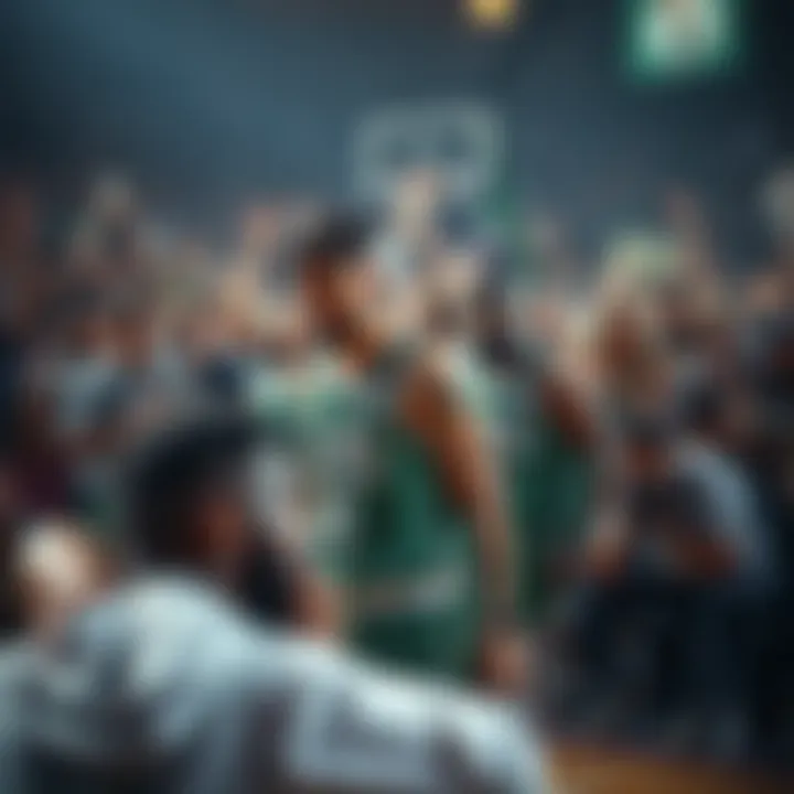 Players of the Celtics showing disappointment during a crucial game, surrounded by fans reacting to the loss