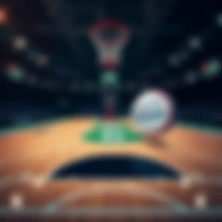 Basketball court with Celtics and Sixers logos and betting odds