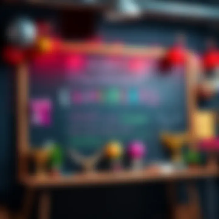 A colorful chalkboard displaying various prizes for participants during an event