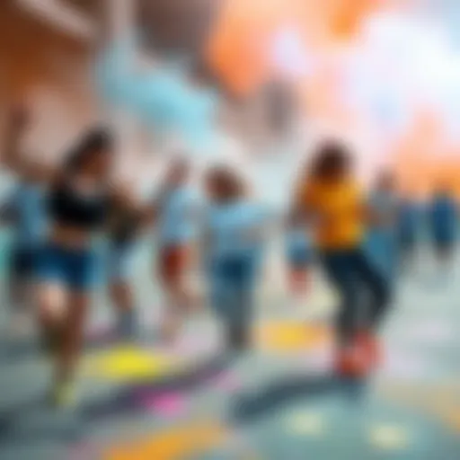 A group of people dancing Chalkkk in a sporty environment, showcasing joyful movements and vibrant energy.