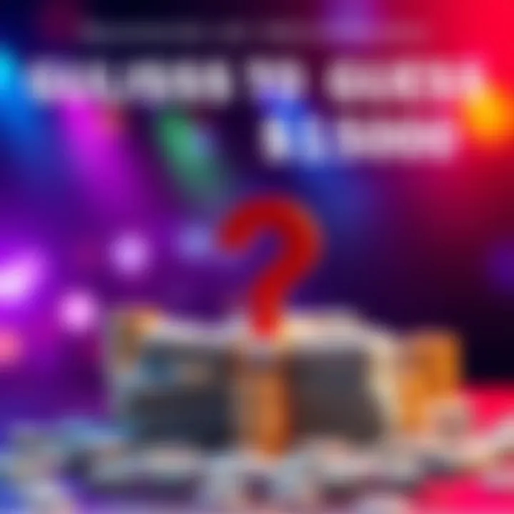 Challenge to Guess $1500 A colorful graphic showing a question mark over stacks of cash, inviting people to guess the exact amount of $1500 for prizes.