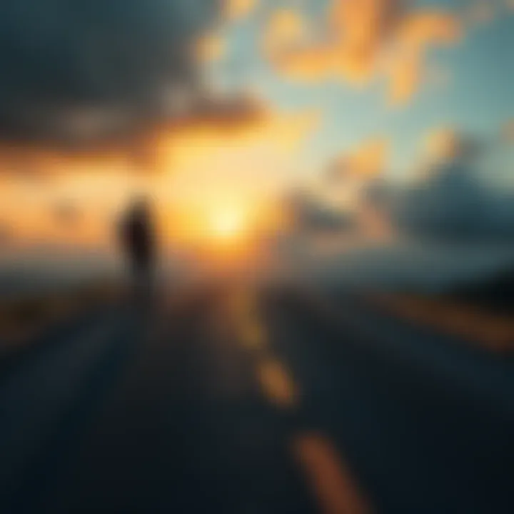 A person standing at a crossroads, contemplating their dreams and the obstacles in front of them.