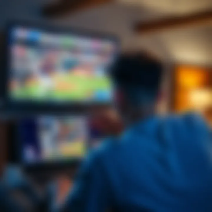 Challenges in Watching MLB and WNBA A person looking frustrated while trying to watch a baseball game on TV with a WNBA game on a laptop, showing difficulties in following both sports.