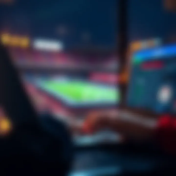 A person placing a bet on a soccer match with a laptop, showing betting odds on the screen.