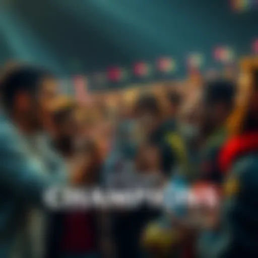 A group of football fans energetically talking about the Champions League