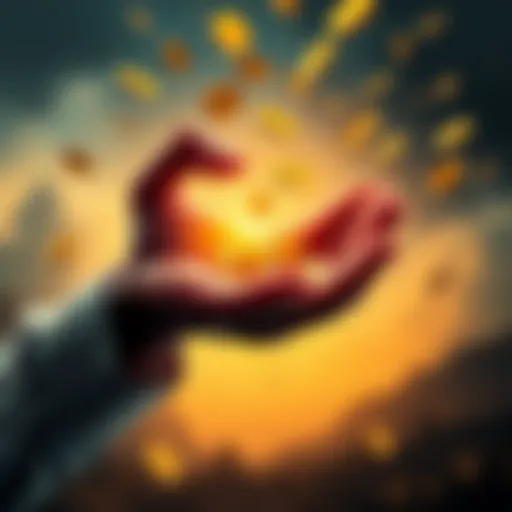 A person catching falling coins with an open hand, symbolizing luck and new opportunities.