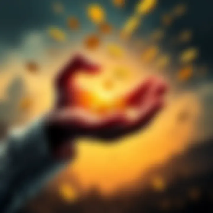 A person catching falling coins with an open hand, symbolizing luck and new opportunities.