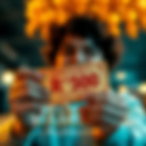 A person holding a lottery ticket with excitement, symbolizing the opportunity to win R$500 with just one ticket.