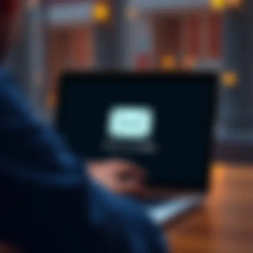 A person looking at a laptop screen with an email notification