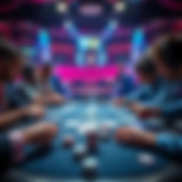 A poker table showing players considering their next moves, highlighting a check raise scenario during the flop.