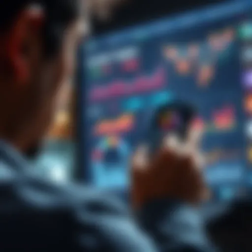 A person examining a smartphone app with graphs and data displayed on screen