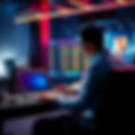 A person sitting at a desk, looking at a laptop screen displaying betting totals in SC