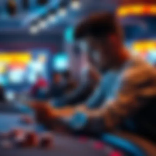 A player reviewing a poker strategy tool at a live tournament table