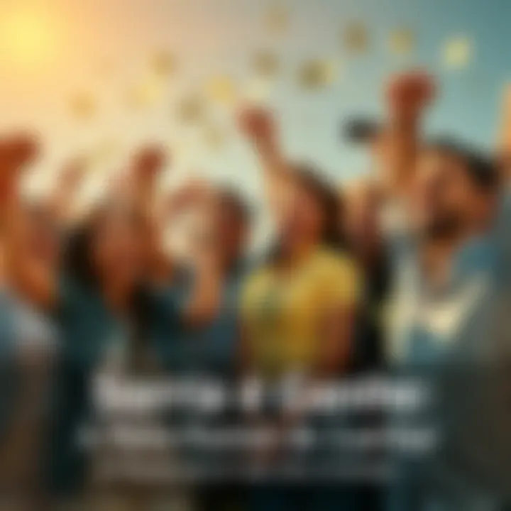 A group of happy people celebrating with money in their hands, enjoying new opportunities.