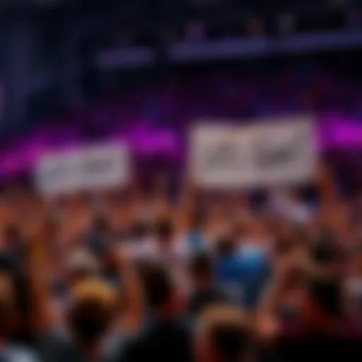 Cheering crowd with energy A lively crowd celebrating with enthusiastic cheers holding up signs that say 'Let’s Gooo'