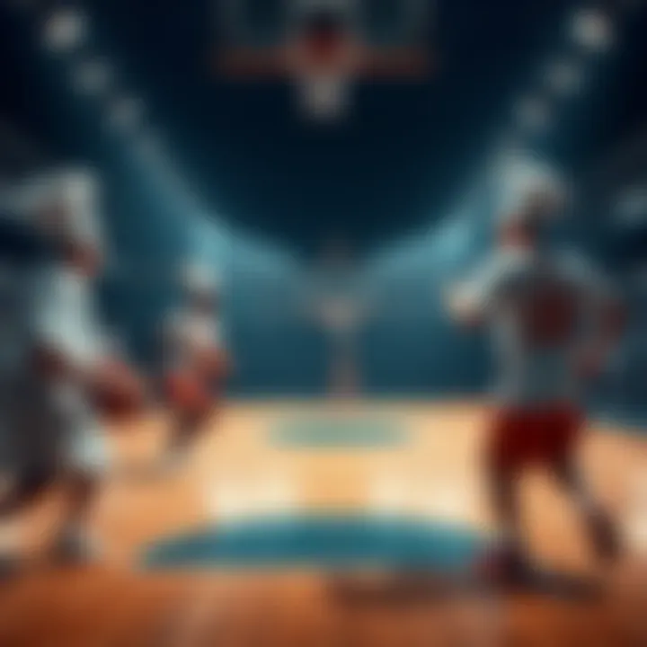 Chefs in basketball uniforms competing on the court during a basketball game