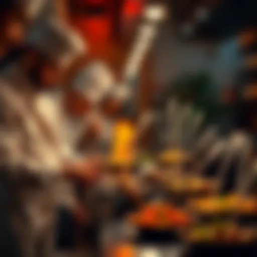 Chefs working together to prepare unique culinary creations in a vibrant kitchen