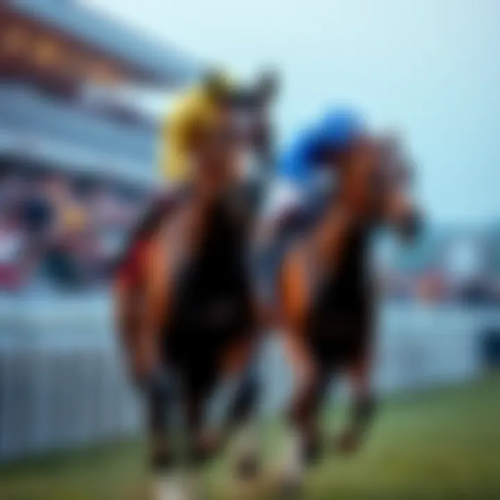 Two racehorses competing at Cheltenham with spectators in the background