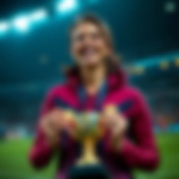 Cherie Devaux smiles proudly after becoming the first female coach to win a match, holding a trophy in her hands.