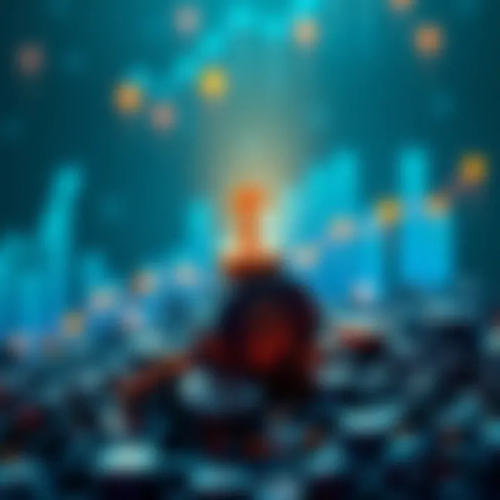 A graphical representation of Chi Stack with cryptocurrency symbols and upward trends in the background, symbolizing growth and investment opportunities.