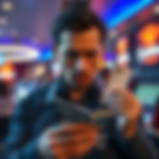 A man from Chicago looking disappointed while holding betting tickets and a casino brochure