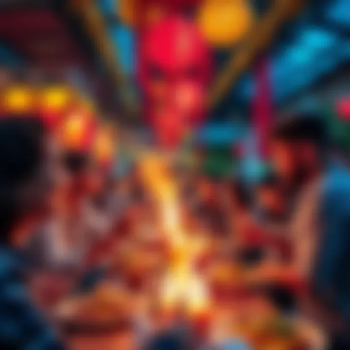 People enjoying a festive chicken-themed gathering with delicious food and lively atmosphere.