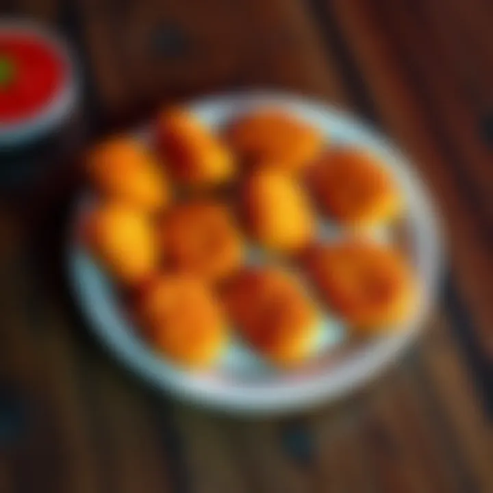 A plate filled with ten crispy chicken nuggets ready to eat