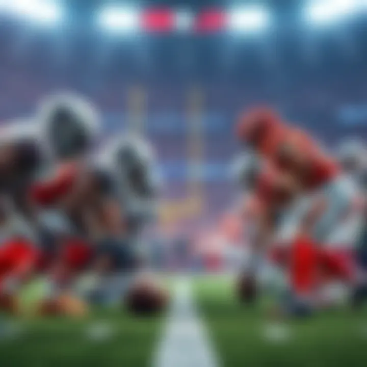 Players from the Chiefs and Cowboys facing off during an NFL game on the field