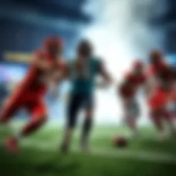 Football players from the Chiefs and Jaguars in action on the field during the Monday night game