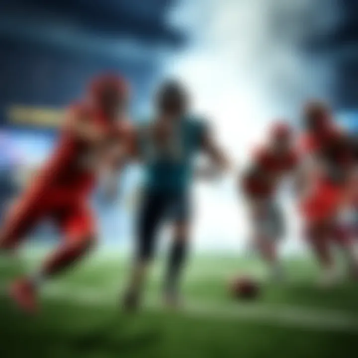 Football players from the Chiefs and Jaguars in action on the field during the Monday night game