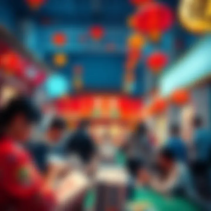 People engaging in card parlay betting in a lively Chinese setting, showcasing the impact on society.