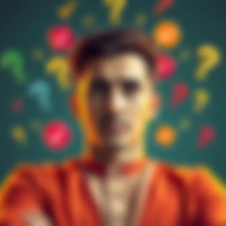 Choosing Between Options A person considering different choices, surrounded by various symbols representing options, like checkmarks and question marks.