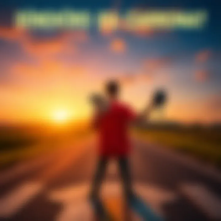 A person standing at a crossroads, considering a stack of cash in one hand and a car key in the other, symbolizing the choice between accepting money or a ride.