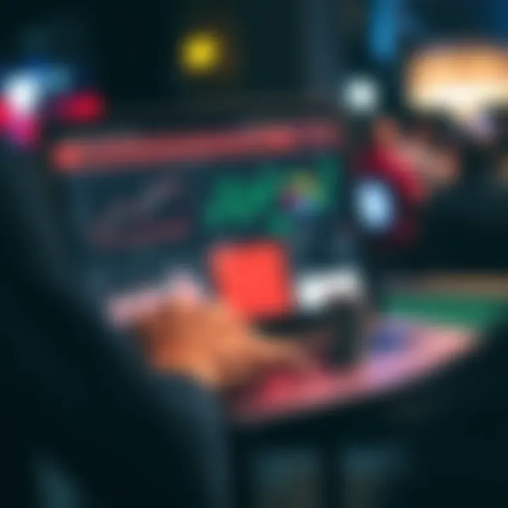 A person comparing online poker platforms on a laptop with charts and strategies visible on the screen