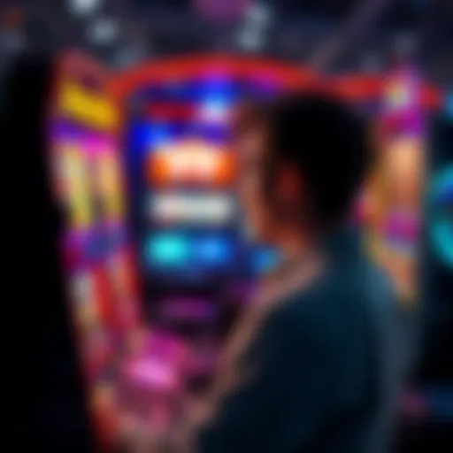 A person looking at different slot machines while considering which one to choose for a bonus purchase with $250