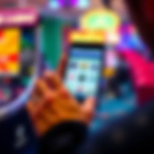 A person evaluating casino apps on a smartphone, reviewing features and user ratings.